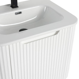 Caskvalley Bath Vanity, Straight Fluted Design Sink Included, White, 24"