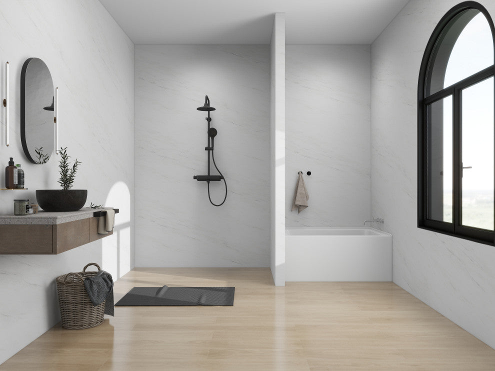 Vanity Art Alcove Soaking Acrylic Bathtub, White/Matte Black, 48"x32", Right