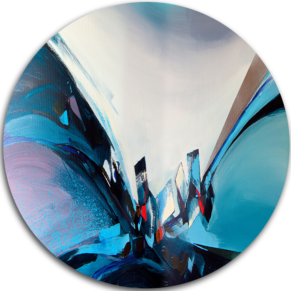 Blue Panoramic Abstract Design, Abstract Round Wall Art, 36"