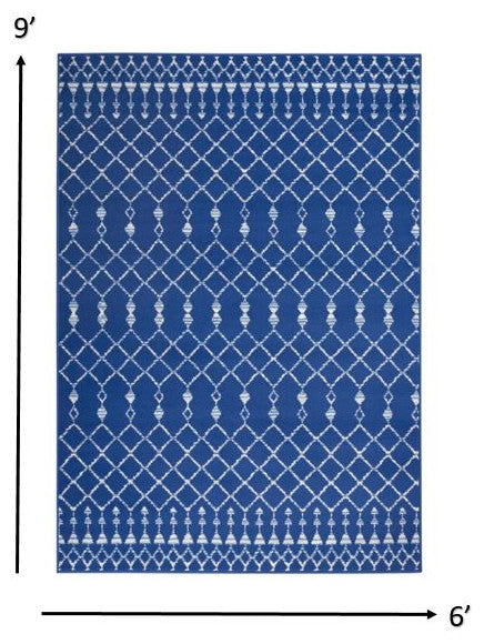 6' X 9' Navy Blue Geometric Berber Area Rug
