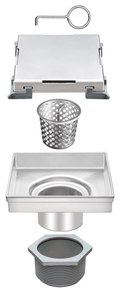 HEATGENE Square Shower Drain With Flat Cove, Brush, 6"