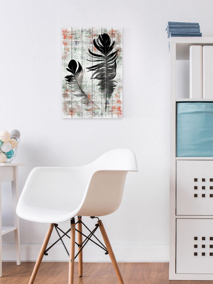 "Black Feathers" Print on White Wood, 40"x60"