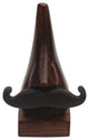 Hand Carved Wooden Nose Shaped Spectacle Holder With Mustache, Brown