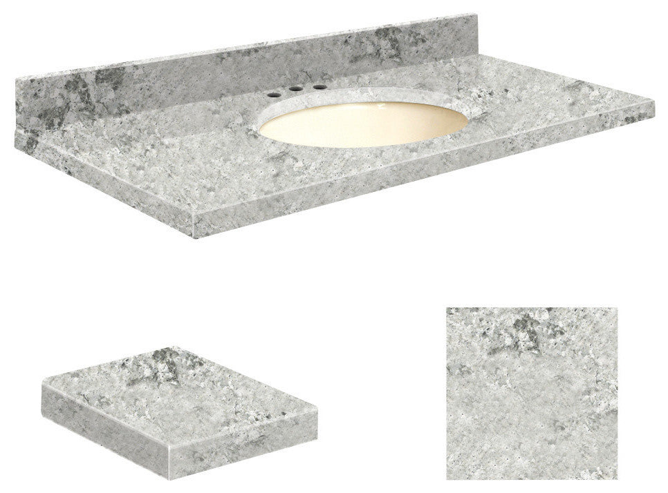 Quartz 25"x19" Vanity Top, Biscuit Bowl, Winter Wonder, 8" Offset