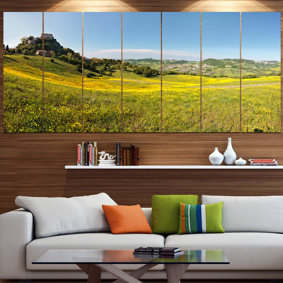 Italian Castle of Rossena, Landscape Canvas Art Print, 83"x32", 7 Panels