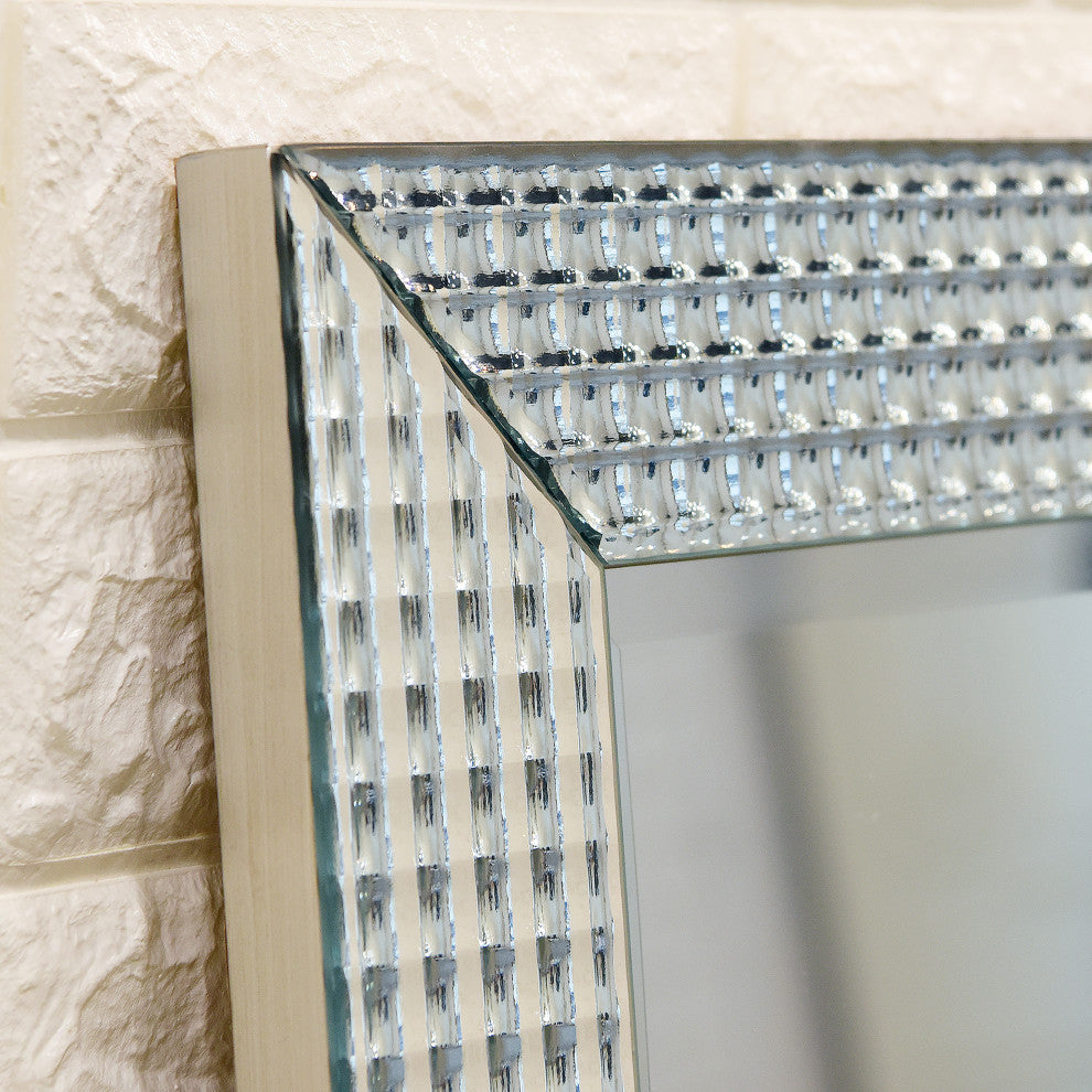 Bling Beveled Glass Rectangle Wall Mirr, 1" Beveled Center, Wood Frame, 36"x24"