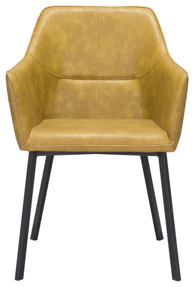 Dining Chair, Set of 2, Faux Vinyl Leather, Steel, Yellow, Black, Mid Century