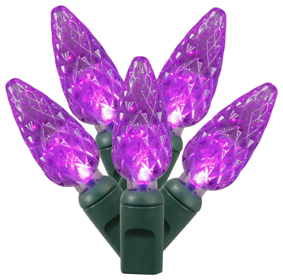 Vickerman X6G8506 Purple C6 Led Light On Green Wire, Christmas Light Strand