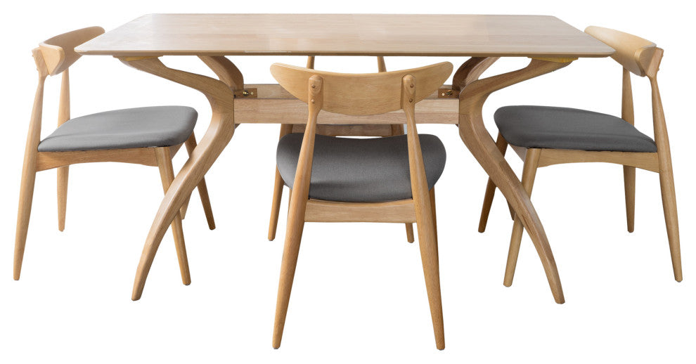 GDF Studio 5-Piece Issaic Fabric and Finished Wood Dining Set, Gray/Oak