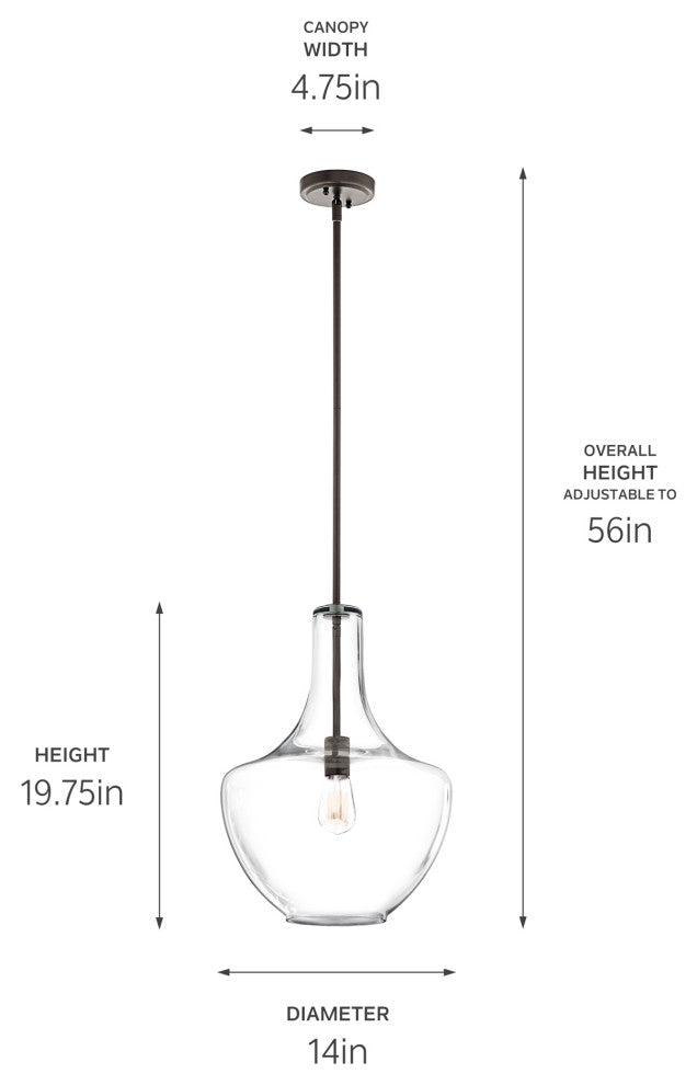 Kichler Everly 1 Light Pendant, Olde Bronze, Clear