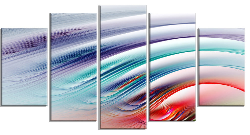 Water Ripples Rainbow Waves, Contemporary Canvas Art Print, 60"x32", 5 Panels