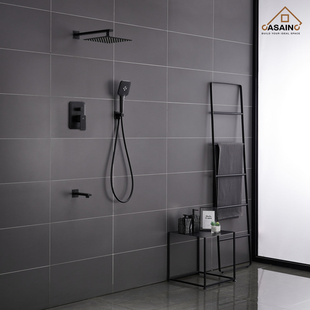 9inch Shower System Brushed Nickel Dual Head Waterfall Shower Bar System, Matte Black
