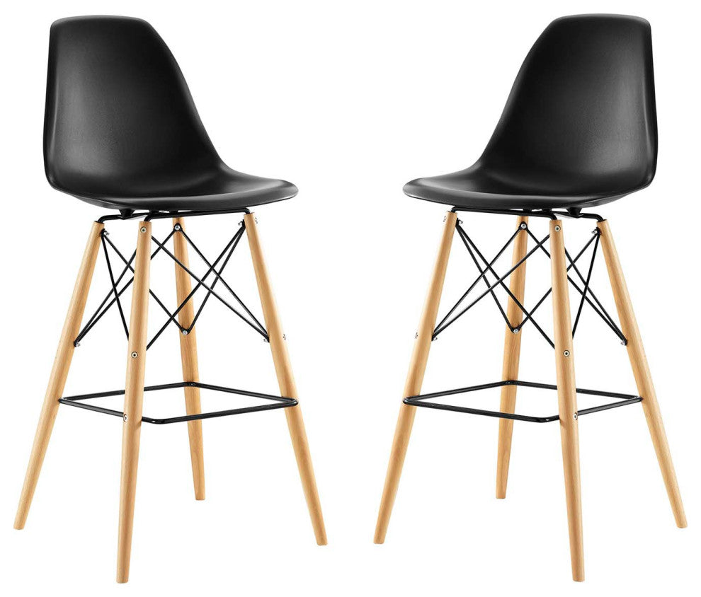 Modern Black Pyramid Dining Side Bar Stool Set of 2