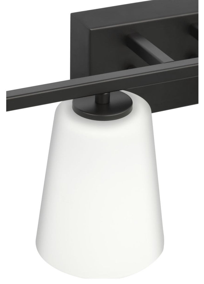 Vertex Collection Four-Light Matte Black Etched White Glass Bath Light