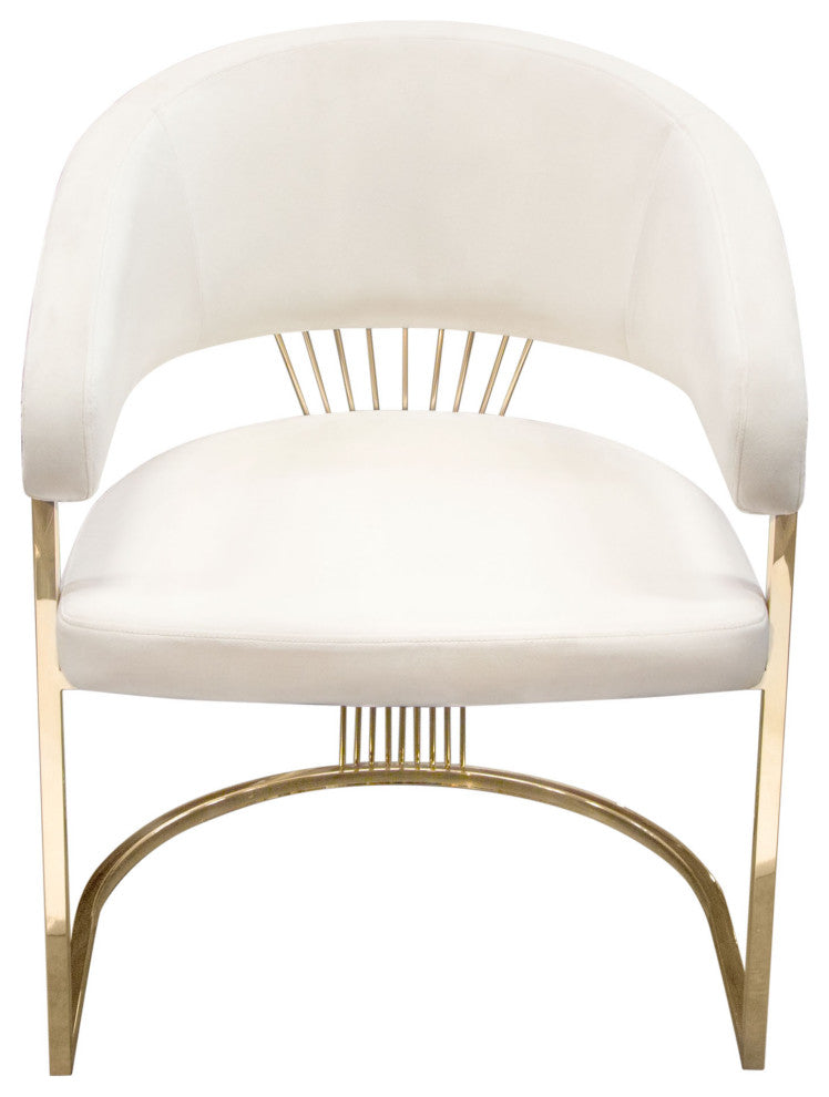 Solstice Dining Chair, Cream Velvet With Polished Gold Metal Frame