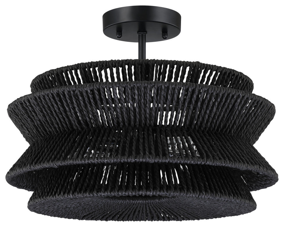 Semi-Flush Mount Ceiling Light, Black, 16'' Wide