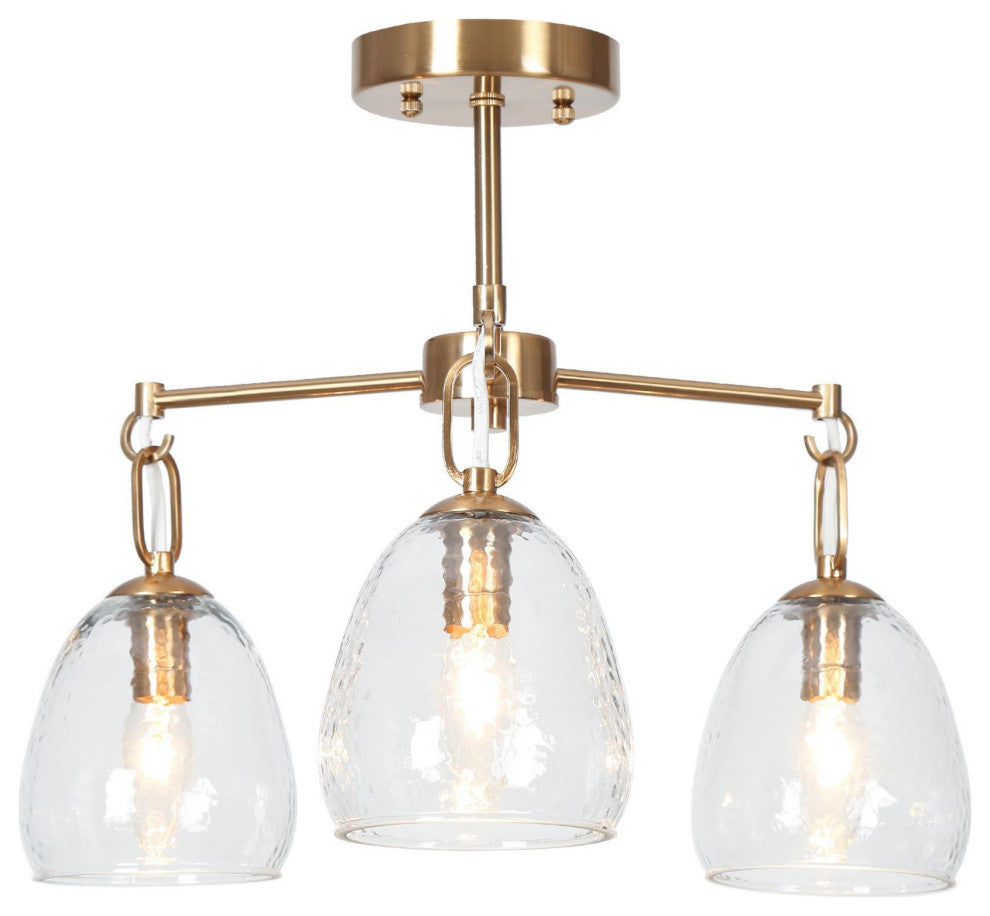 LNC 3-Light 19.3" Polished Gold Modern/Contemporary LED Semi-Flush Mount Light