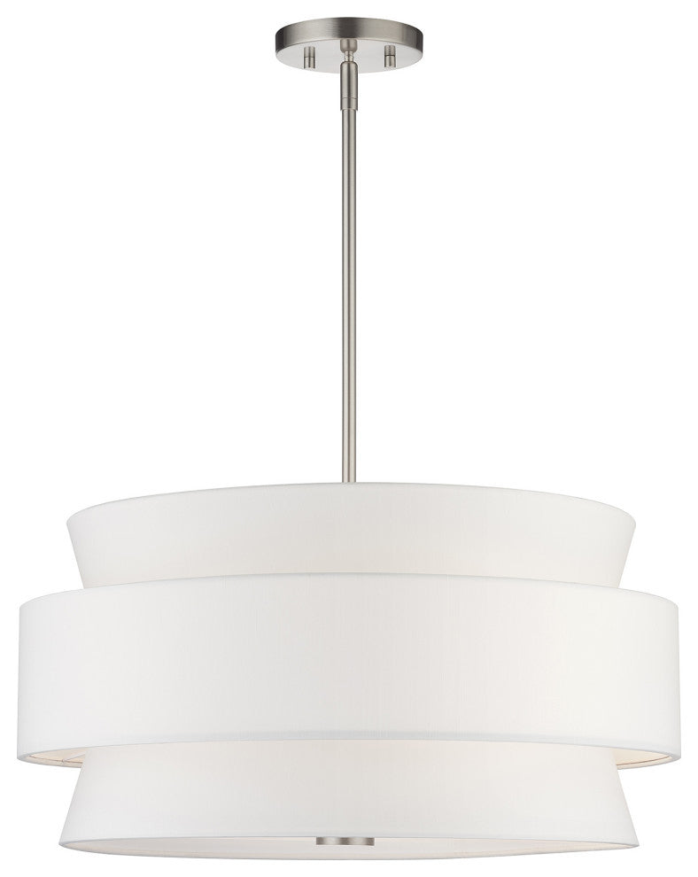 Fontana 5-Light Brushed Nickel Chandelier with Off-White Shades