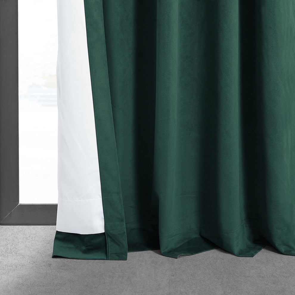Signature Blackout Velvet Curtain Single Panel, Blackforest Green, 50"x108"