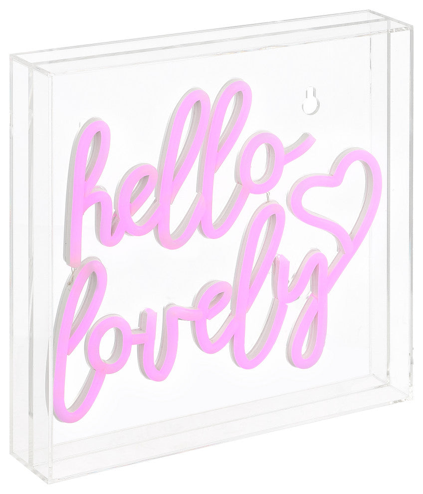 Hello Lovely 10" Square Acrylic Box USB Operated LED Neon Light, Pink