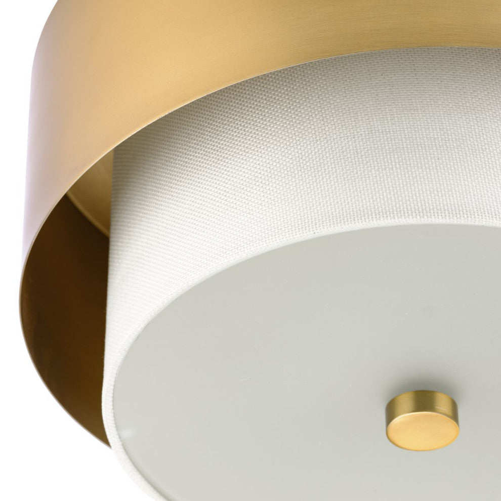 Silva Collection Two-Light Brushed Nickel White Linen Shade 14" Flush Mount, Brushed Bronze
