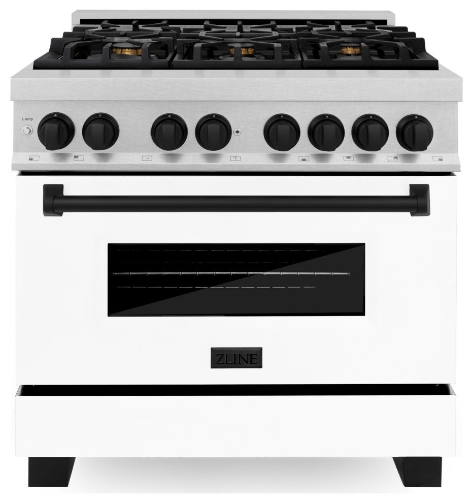 ZLINE 36" Dual Fuel Range, DuraSnow With White Matte Door RASZ-WM-36-MB