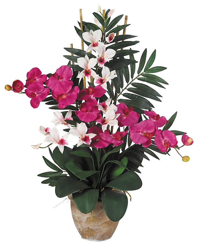 Double Phalaenopsis and Dendrobium Silk Flower Arrangement
