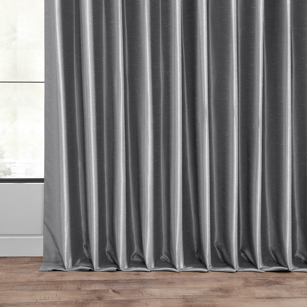 Blackout Extra Wide Vintage Textured Faux Dupioni Curtain, Storm Grey, 100"x108"