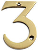 3" Brass Numeral, 3, Polished Brass