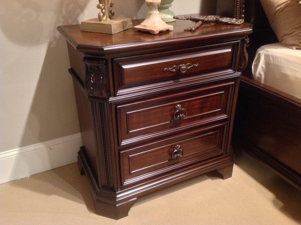 Benzara BM174449 Wooden Night stand In Cherry Brown