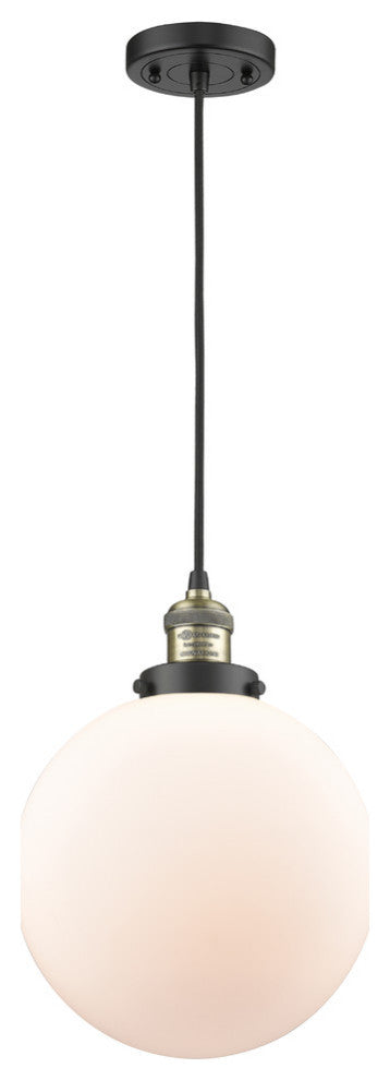 X-Large Beacon 1-Light Mini Pendant, Black Antique Brass, Matte White