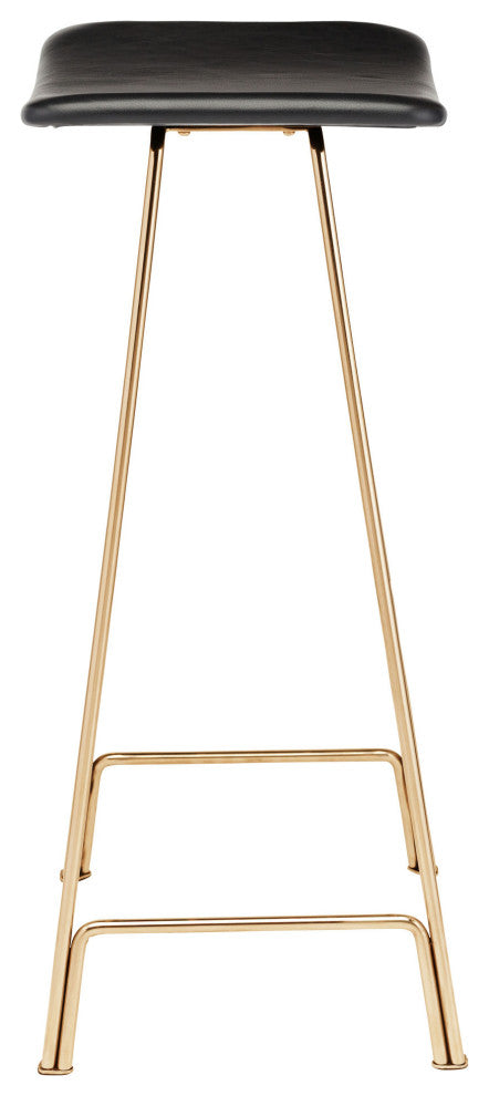 Gold Bar Stool, Leather Bar Stool, Glam Luxe Chic Modern Kitchen Barstool, Black