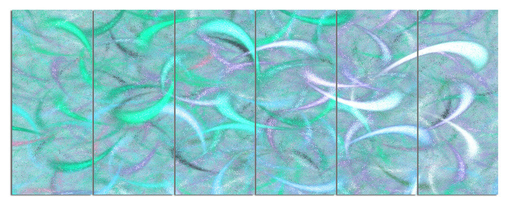 Blue Watercolor Fractal Pattern, Abstract Art on Canvas, 70"x28", 6 Panels