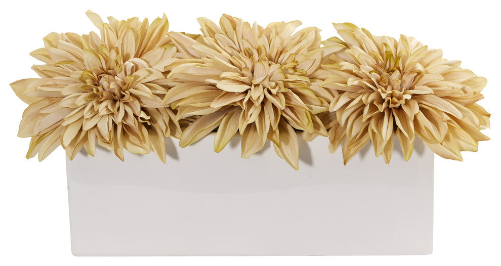 Nearly Natural Dahlia Artificial Arrangement in White Planter Cream