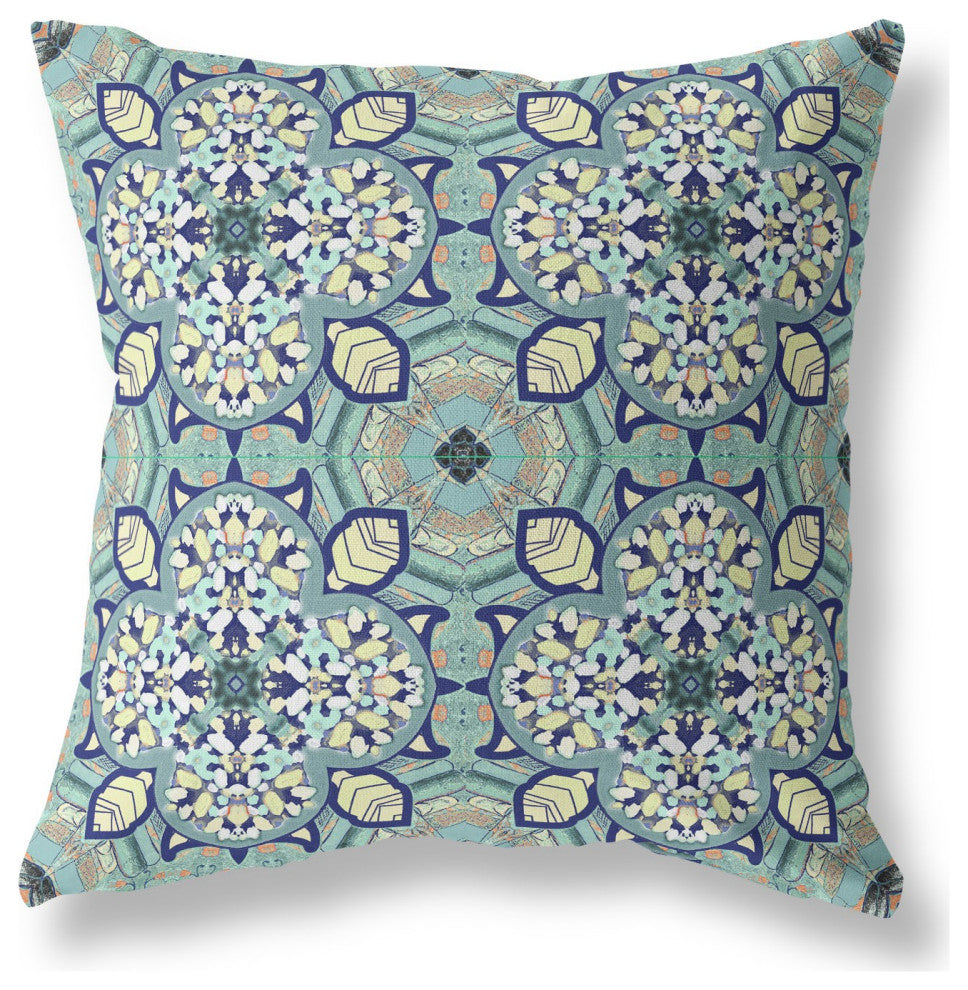 20" Green Cream Cloverleaf Boho Suede Throw Pillow