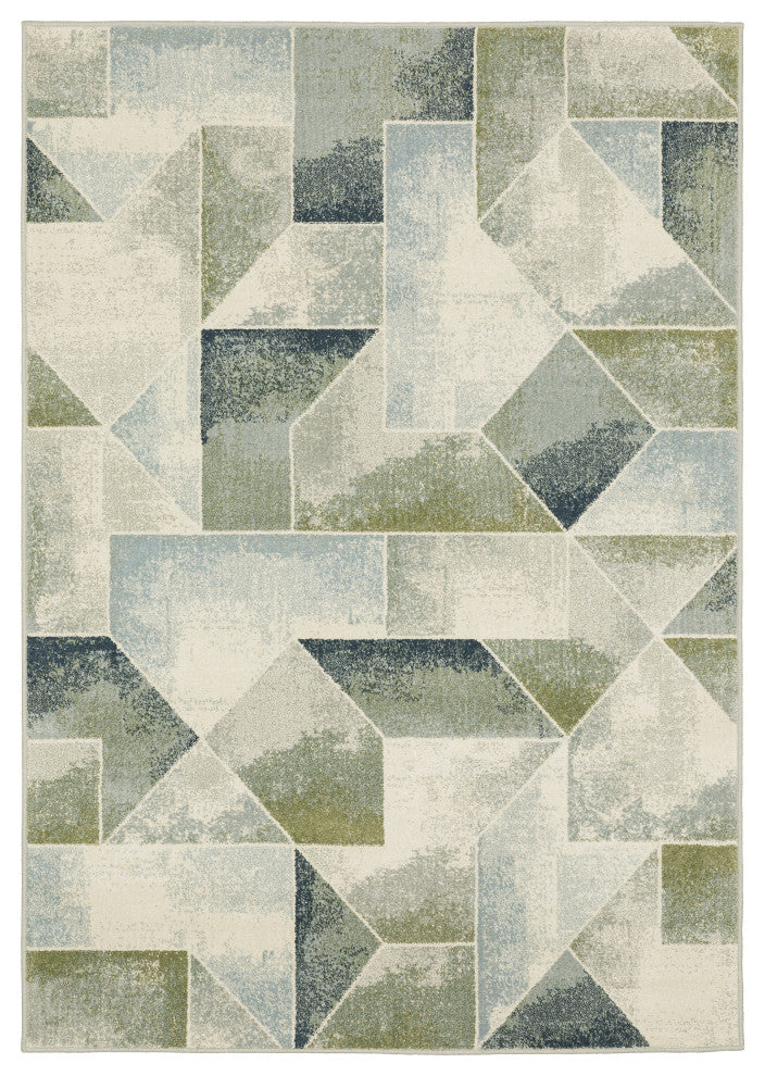 Bastian Contemporary Geometric Blue/ Green Indoor Area Rug, Blue, 9'10"x12'10"