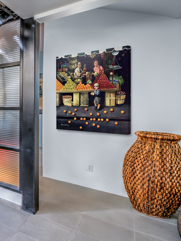 "Toddler and Oranges" Painting Print on Canvas by Stevan Dohanos