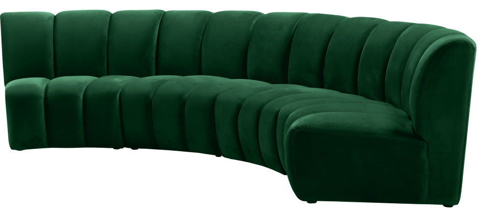 Infinity Channel Tufted Velvet Modular Chair, Green, 4 Piece