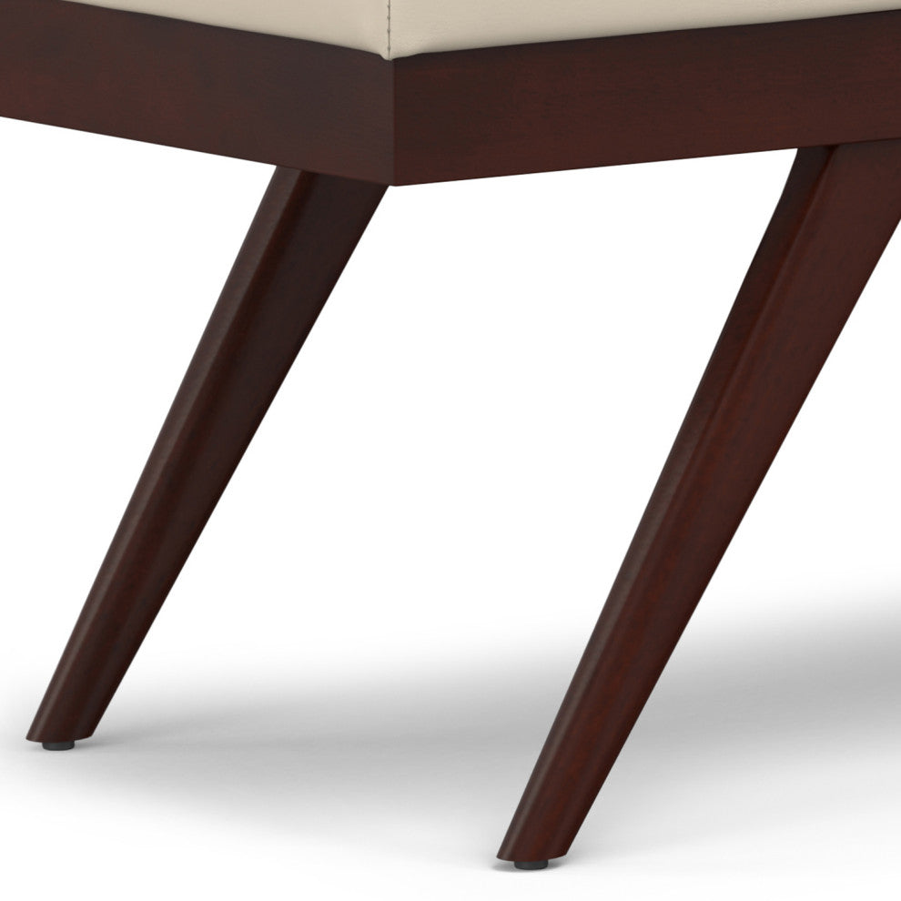 Chanelle Solid Hardwood Mid Century Ottoman Bench, Satin Cream