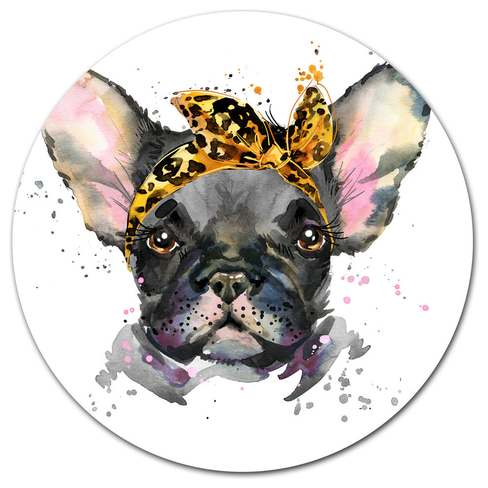 Serious Black French Bulldog, Animal Round Wall Art, 36"