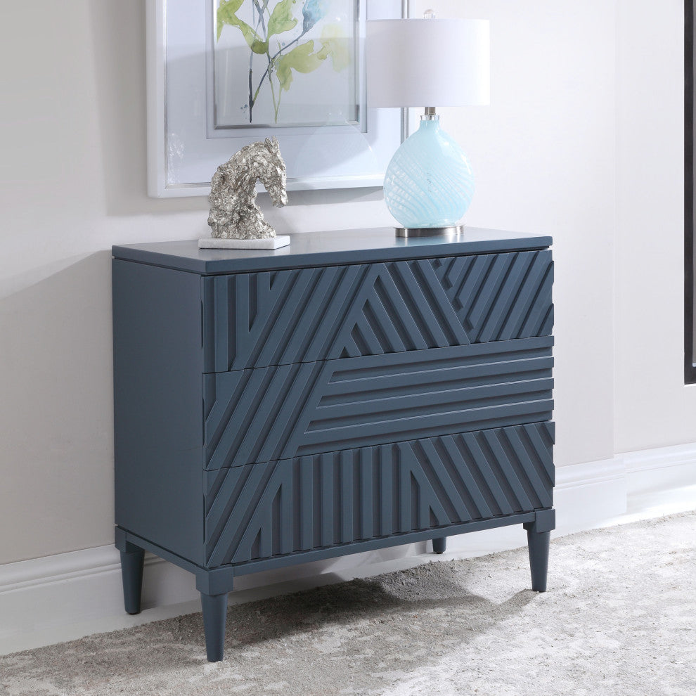 Uttermost 25383 Colby 36"W 3 Drawer Rubberwood Dresser - Deep Sea Blue