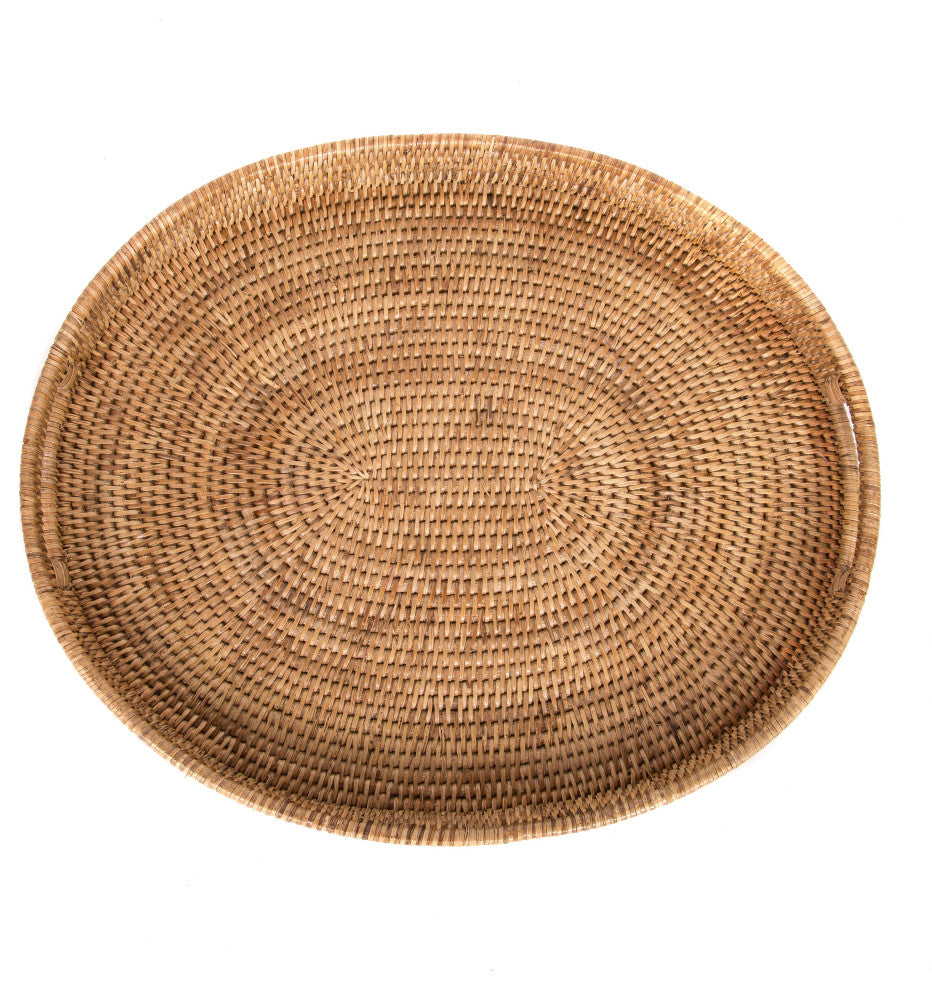 Artifacts Rattan™ Oval Tray With Cutout Handles, Honey Brown, Medium