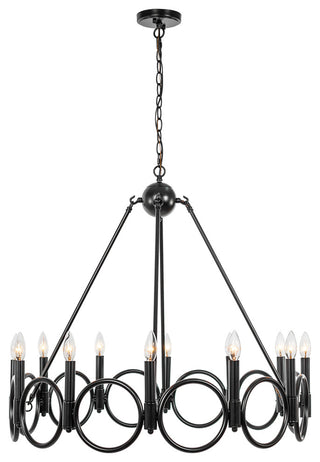 12 Light Wagon Wheel Candle Style Chandelier, Classic Black