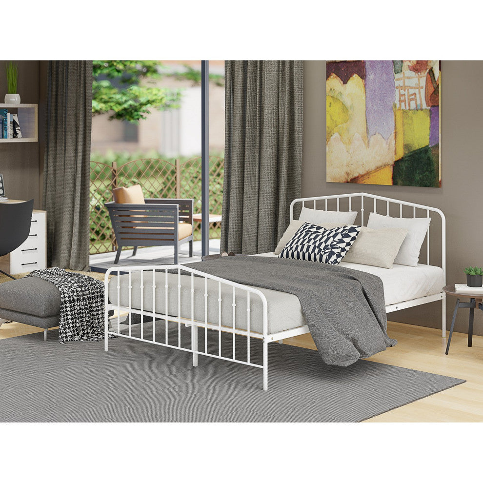 Kemah Queen Platform Bed, 4 Wood Legs Magnificent Bed In Powder Coating White