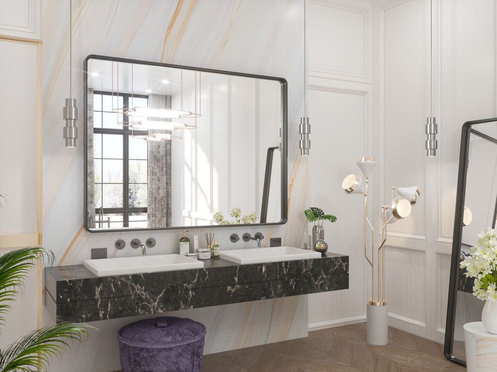 Metal Frame Decorative Rectangular Wall Mount Mirror, Sliver, 48"x36"