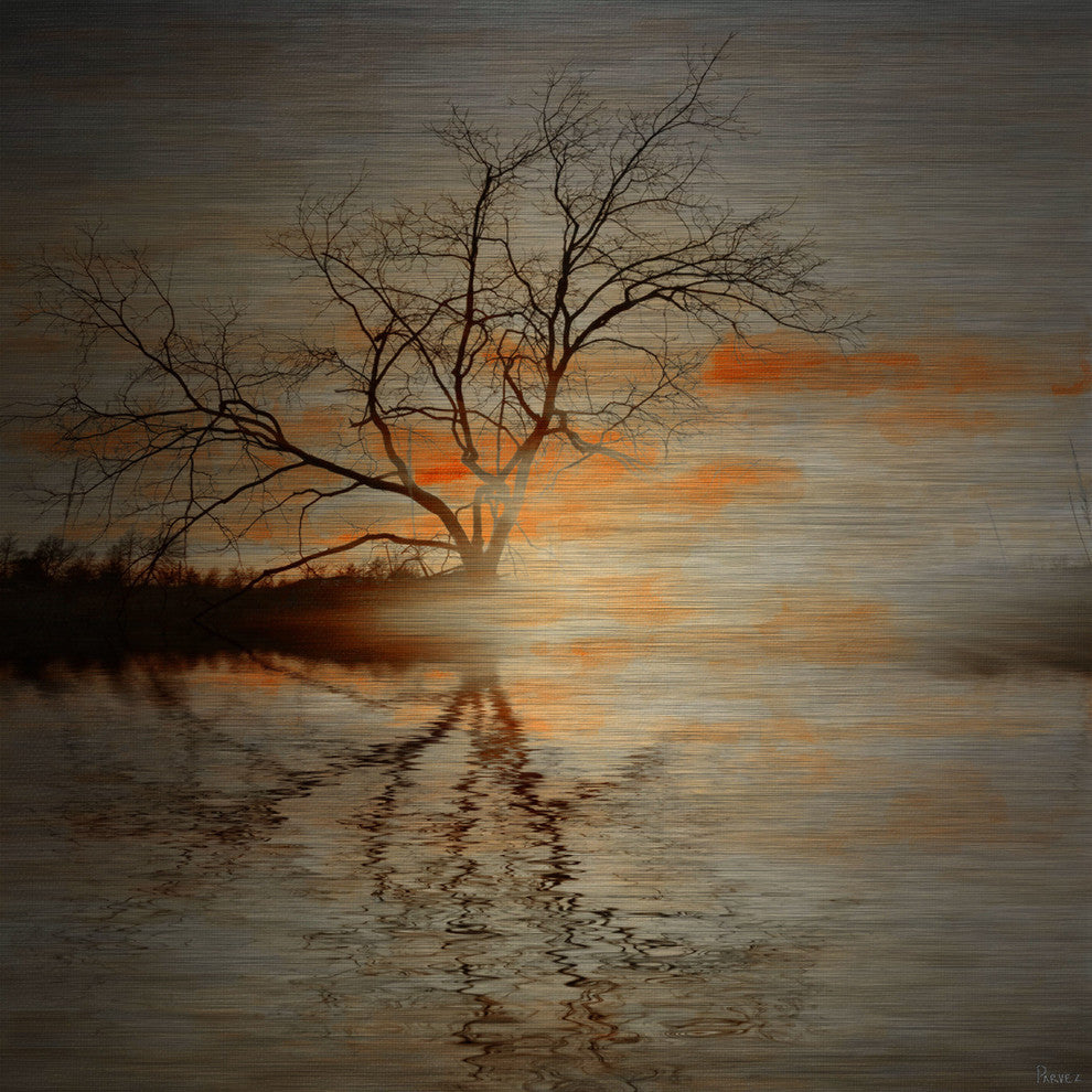 "Red Leafs B" UV Ink Print on Brushed  Aluminum, 40"x40"