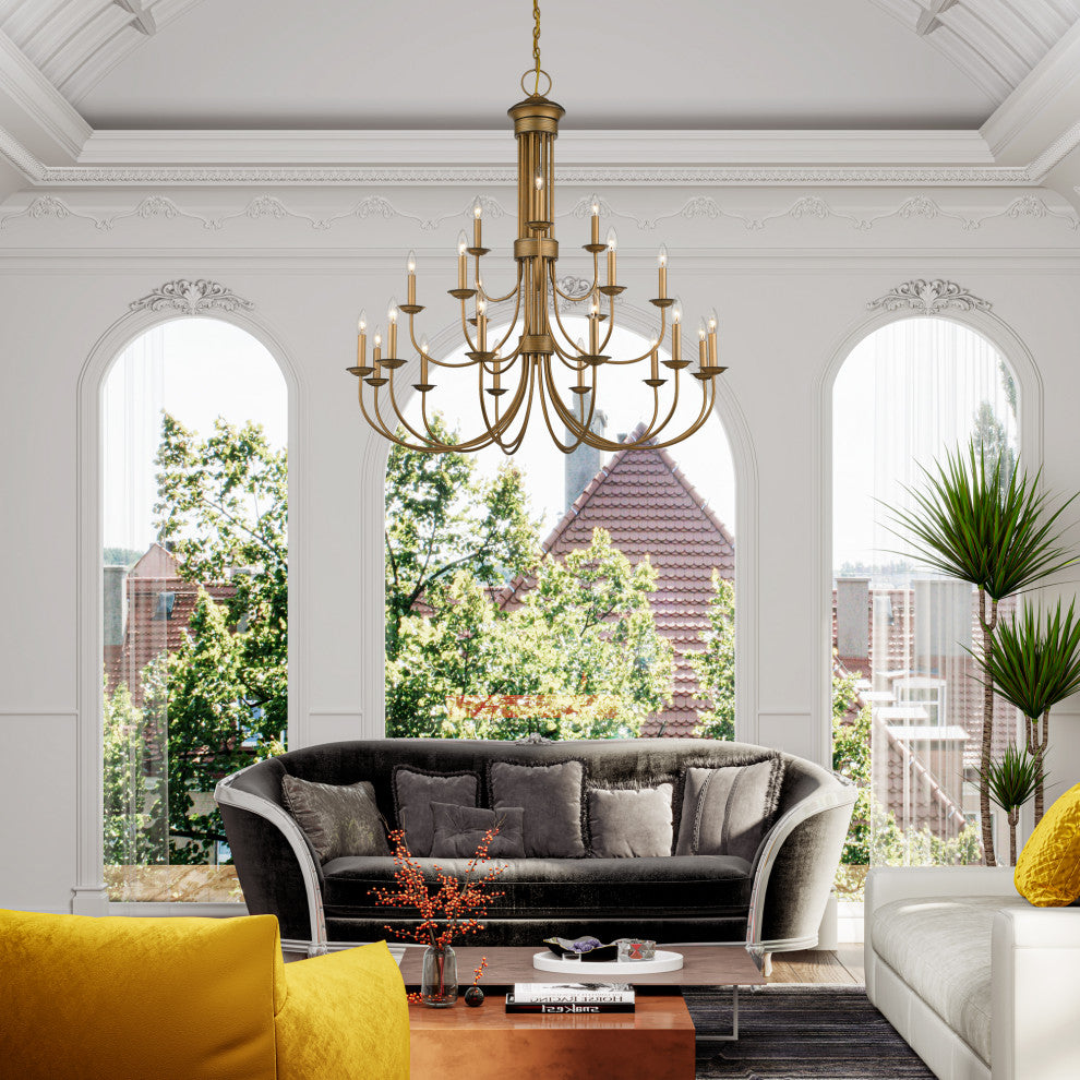 Estate 21-Light Antique Gold Leaf Extra Large Chandelier