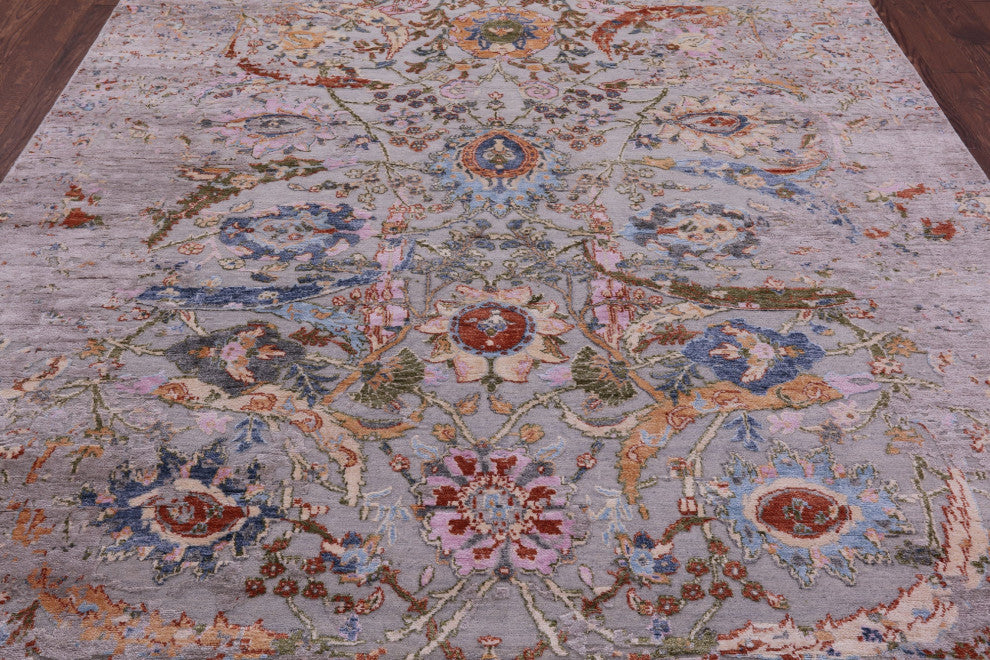 7' 11" X 9' 10" Persian Sickle Leaf Design Hand Knotted Wool & Silk Rug - Q15805