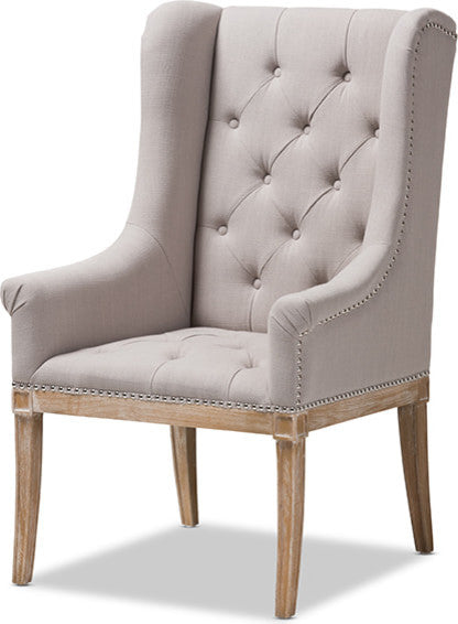 Cedulie French Provincial Beige Fabric Upholstered Whitewashed Oak Lounge Chair