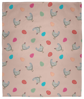 60 x 80 in Chickens and Eggs Easter Throw Blanket, Sunwashed Red